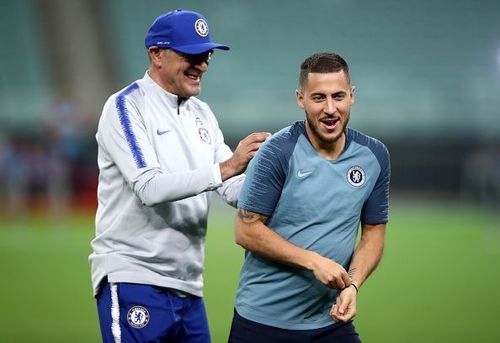 Maurizio Sarri with the Belgian talisman Eden Hazard.