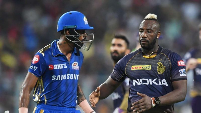 Hardik Pandy (L) and Andre Russell (R) (picture courtesy: BCCI/iplt20.com)