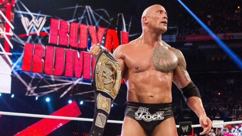 The Rock, moments after capturing the WWE Championship from CM Punk at the 2013 Royal Rumble.