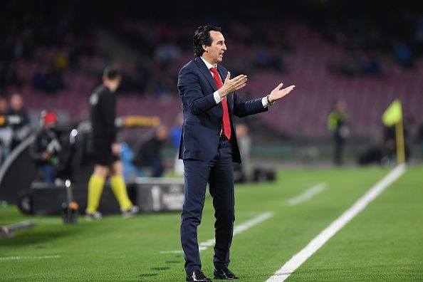 Unai Emery on the touchline in Naples.