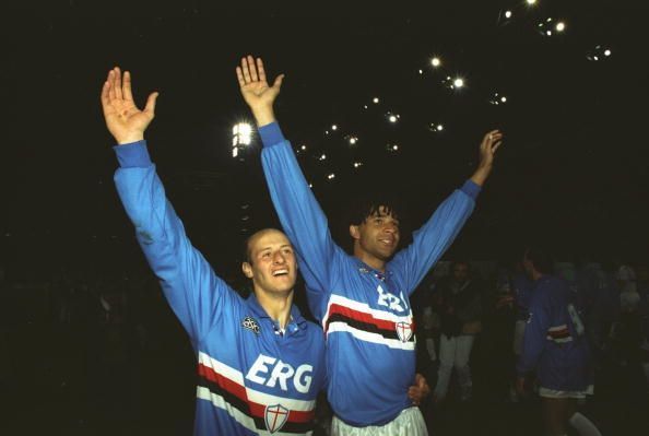 Ruud Gullit and Atilio Lombardo of Sampdoria