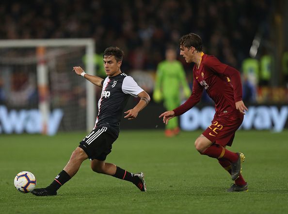 Dybala in action during Juventus&#039; recent defeat by Roma in Serie A