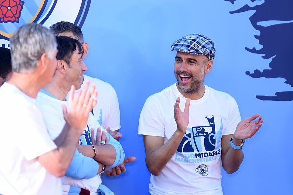 Guardiola during the Manchester City Celebration Parade.
