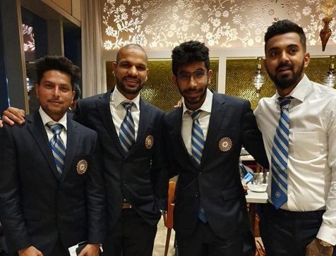 Indian cricketers pose for a pre-departure picture