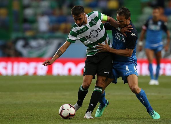 Bruno Fernandes (left) in action