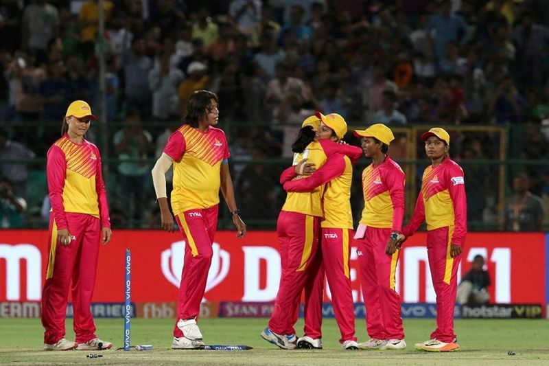 Trailblazers players celebrate after winning the first match. (Image Courtesy: IPLT20/BCCI)