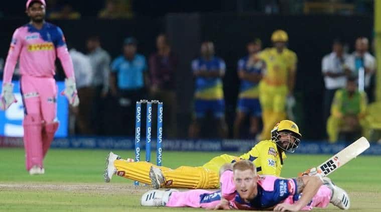 Jadeja and Stokes admiring the former&#039;s unbelievable six (picture courtesy: BCCI/iplt20.com)