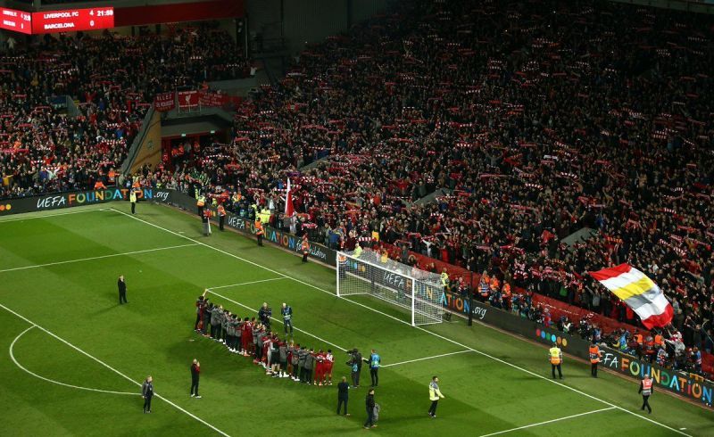 Liverpool players and supporters celebrated together at full-time