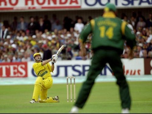 Skipper Steve Waugh's superb century, albeit fortuitous, clinched this vital encounter for Australia