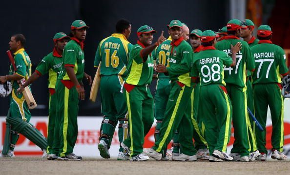 Bangladesh celebrate their impressive win over South Africa