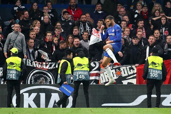 Loftus-Cheek celebrates his goal against Eintracht Frankfurt last week