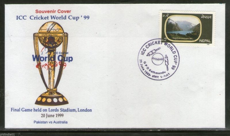 A souvenir cover of Nepal-1999 Cricket world cup final at Lord's.