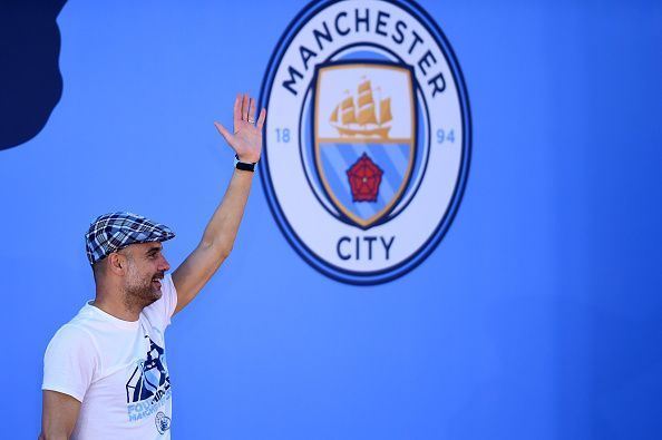 Pep during Manchester City Teams Celebration Parade