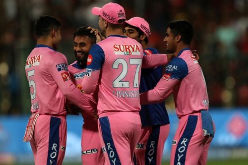 Shreyas Gopal celebrating his hattrick in today's match. Image Courtesy - IPLT20/BCCI