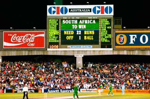 The bizarre rain-rule reduced South Africa's target from 22 runs in 13 balls to 22 runs in 1 ball in the World Cup 1992 semi-final against England.