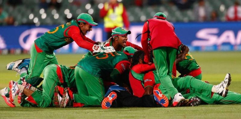 Bangladesh players celebrate their victory.