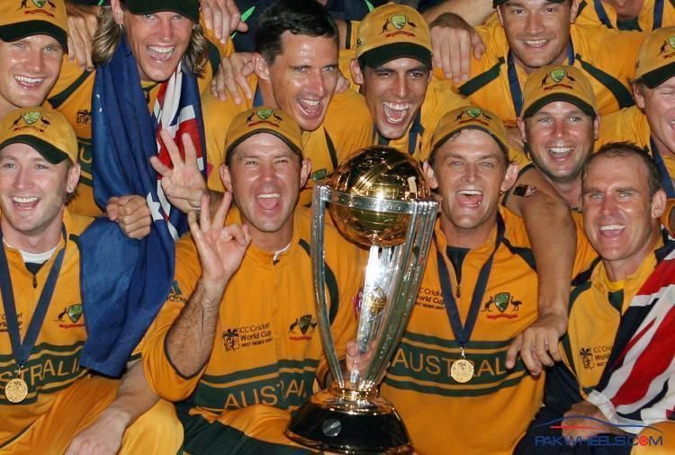 The Australian team celebrating after lifting the 2007 ICC World Cup