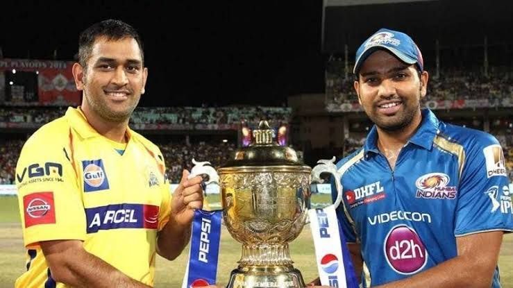 MSD &amp; Rohit Sharma with IPL Trophy.