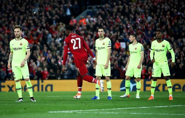 Divock Origi celebrating his goal against Barcelona