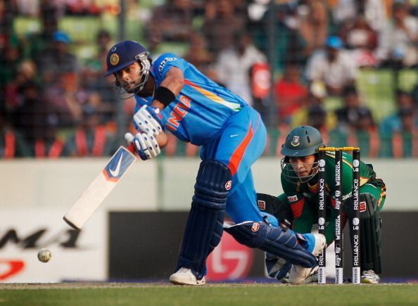 Virat Kohli scored an unbeaten 100 in his debut World Cup match against Bangladesh in 2011