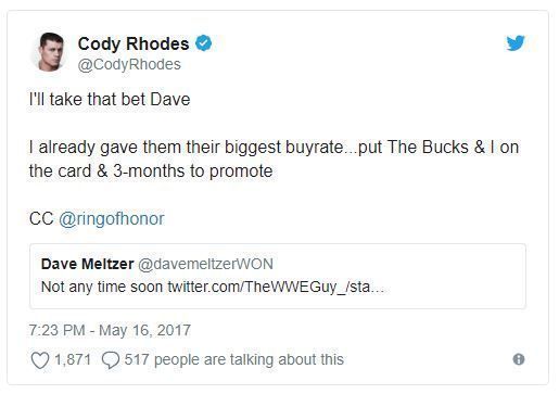 Cody Rhode's tweet led to All In, which in turn led to the formation of All Elite Wrestling.