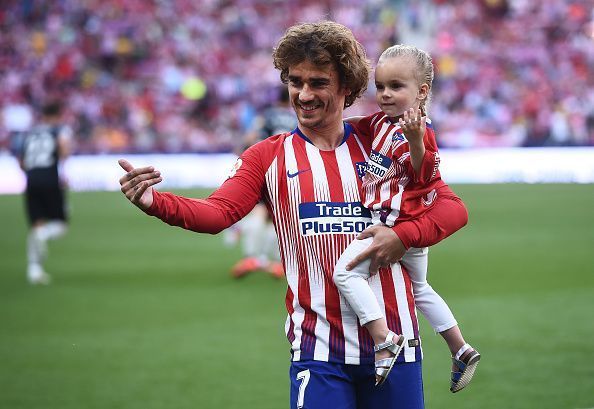 Griezmann greets the stands after his last match for Atletico