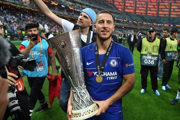 Eden Hazard with Europa League trophy