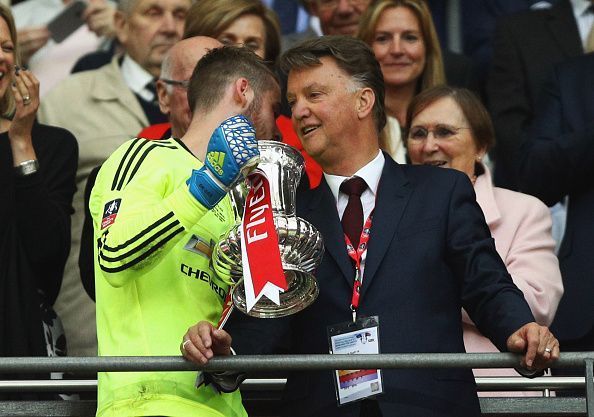 Van Gaal after winning the 2015-16 FA Cup with Manchester United