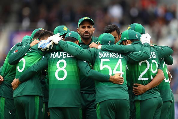 Pakistan team in a huddle before the match against India