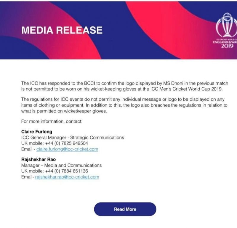 The official media release from ICC