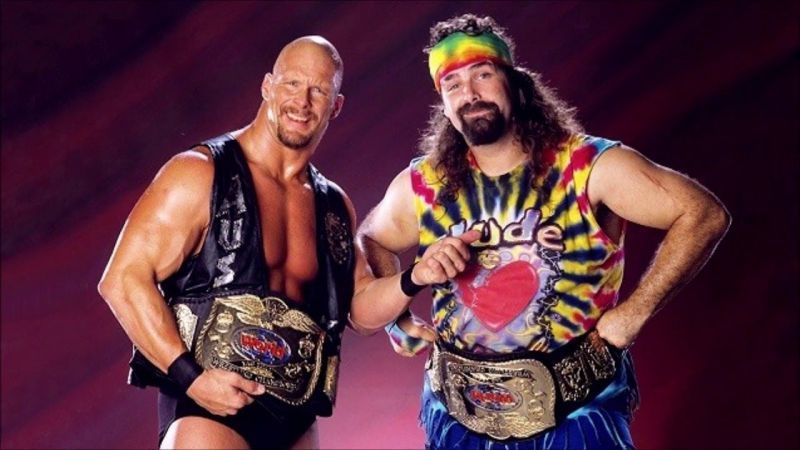 Austin and Dude Love briefly held the WWF Tag titles.