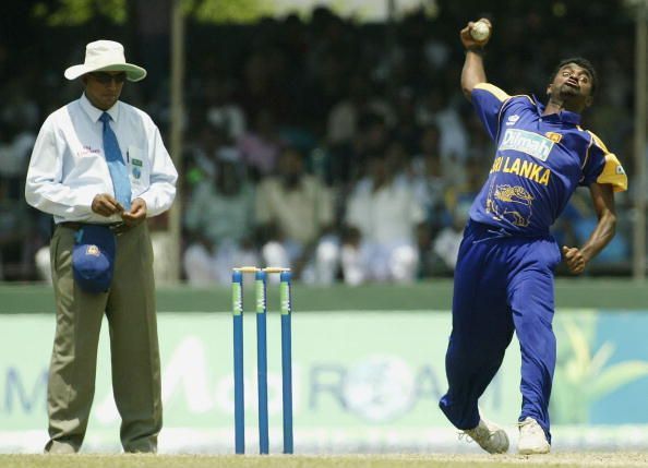 Muttiah Muralitharan in action 