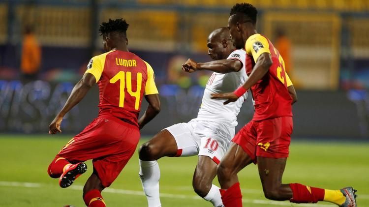 Mickael Pote scores the first of two goals against the Black Stars