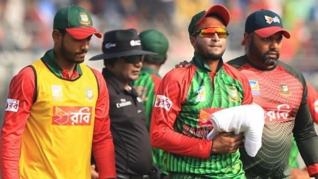 Shakib batted with an injured finger in the match against England