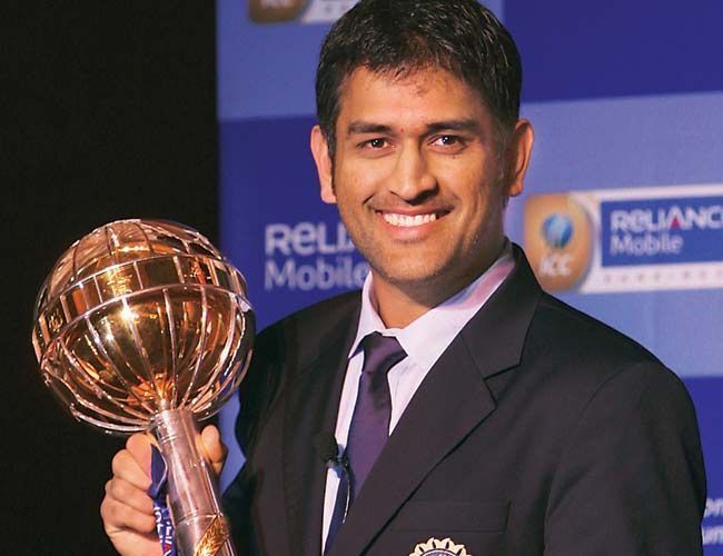 MS Dhoni with the Test mace