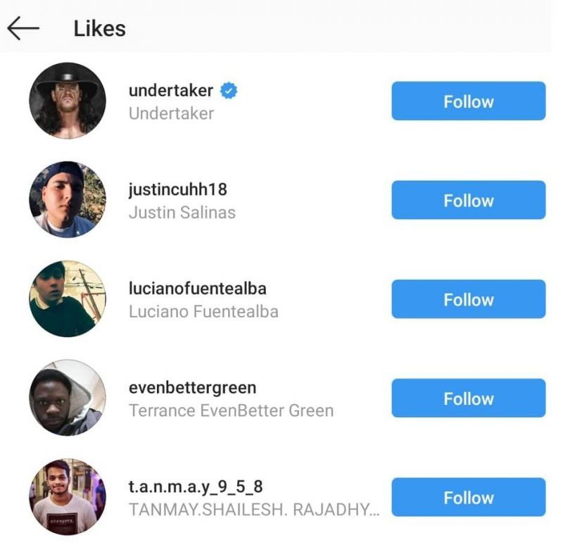 Taker's account in the list of likes