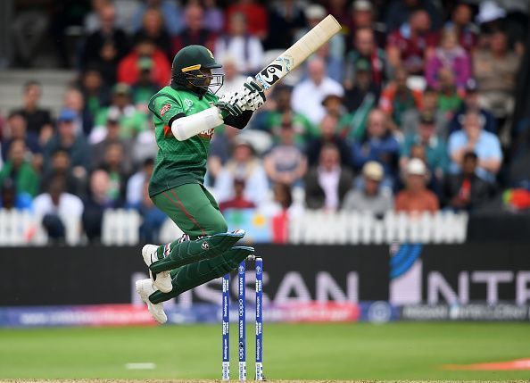 Shakib Al Hasan in full flow&Acirc;&nbsp;at Taunton on Monday.