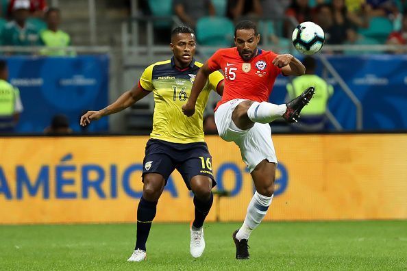 Valencia (left) in action for Ecuador v Chile: Group C - Copa America Brazil 2019