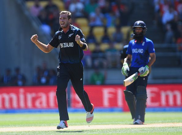 Tim Southee celebrates the fall of a wicket