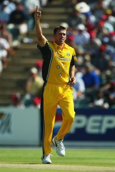 Glenn McGrath of Australia celebrates the wicket of Inzamam-ul-Haq of Pakistan