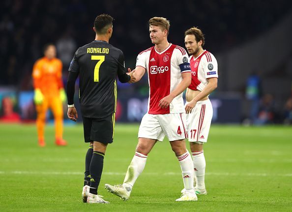 De Ligt shakes hands with Cristiano Ronaldo