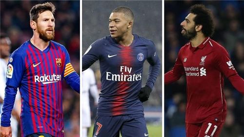 Barcelona's Lionel Messi, Paris Saint Germain's Kylian Mbappe and Liverpool's Mohamed Salah