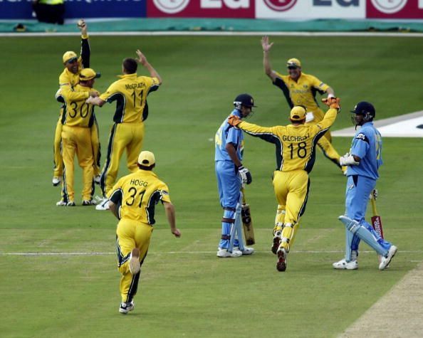 The final wicket of Zaheer Khan of India, caught by Darren Lehmann