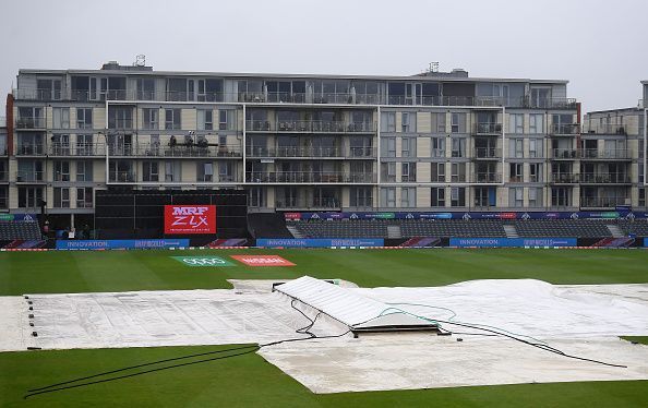 Covers are laid out at Bristol, the venue of the World Cup game between Sri Lanka and Bangladesh.
