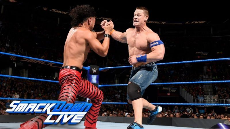 The King of Strong Style toppled Cena on SmackDown Live in the summer of 2017.