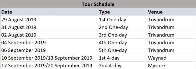 The schedule for the tour