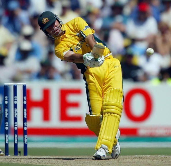 Ricky Ponting smashes a six against India in the 2003 ICC Cricket World Cup