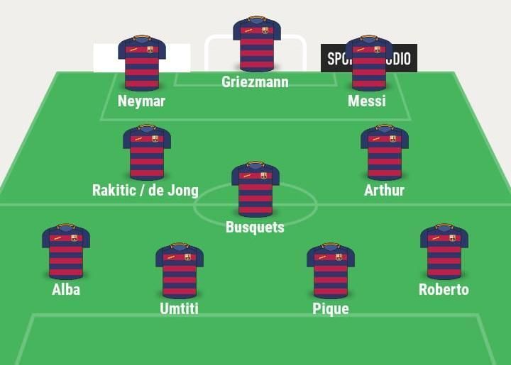 The traditional 4-3-3 formation - with Luis Suarez giving way to Antoine Griezmann