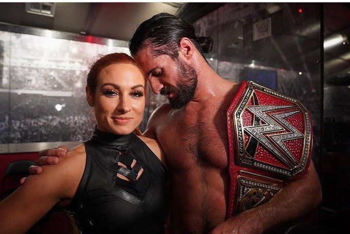 Becky and Rollins backstage
