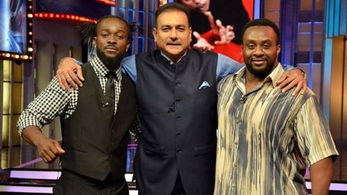 Kofi Kingston and Big E with Ravi Shastri